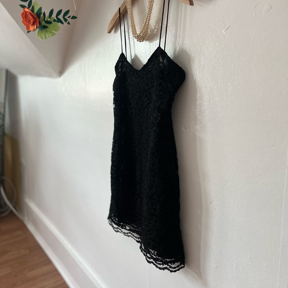 EUC VTG black LBD lace slip M nightie Brettins made in USA lingerie satin LBD - Picture 3 of 11